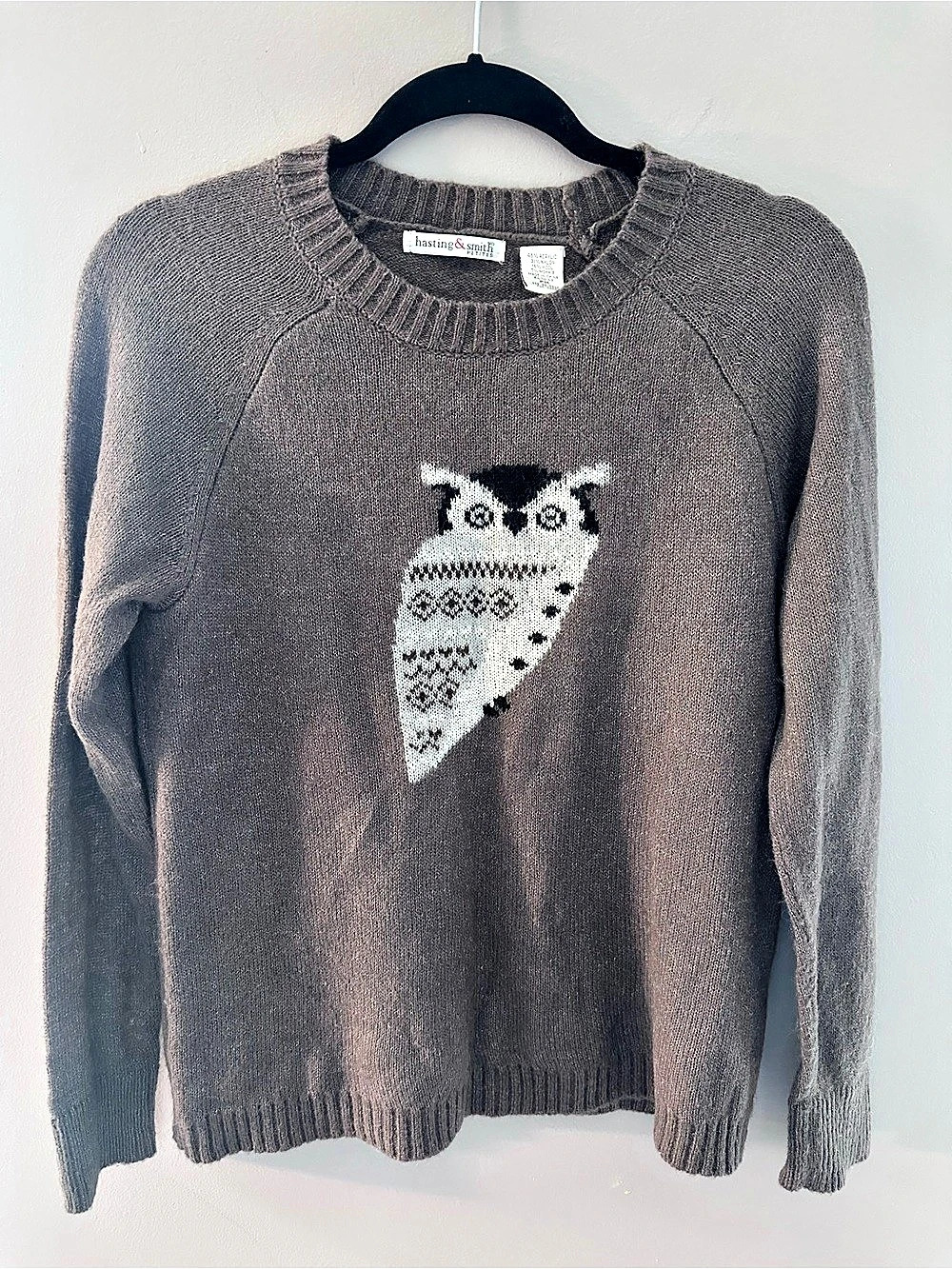 Hasting & Smith Brown Owl Intarsia Graphic Knit Sweater - Petite Medium PM